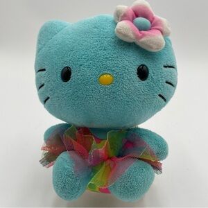 Ty Hello Kitty Plush Stuffed Animal Blue Hawaiian Flowers Skirt 6 Inch